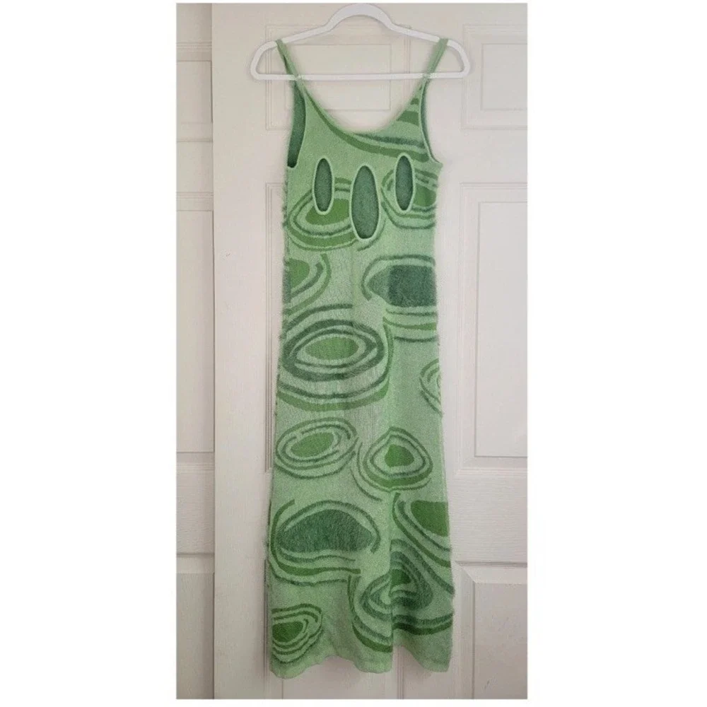 House of Sunny Green‎ Bodycon Y2K Style Slip Knit Midi Dress Back Cut Out 90s 2